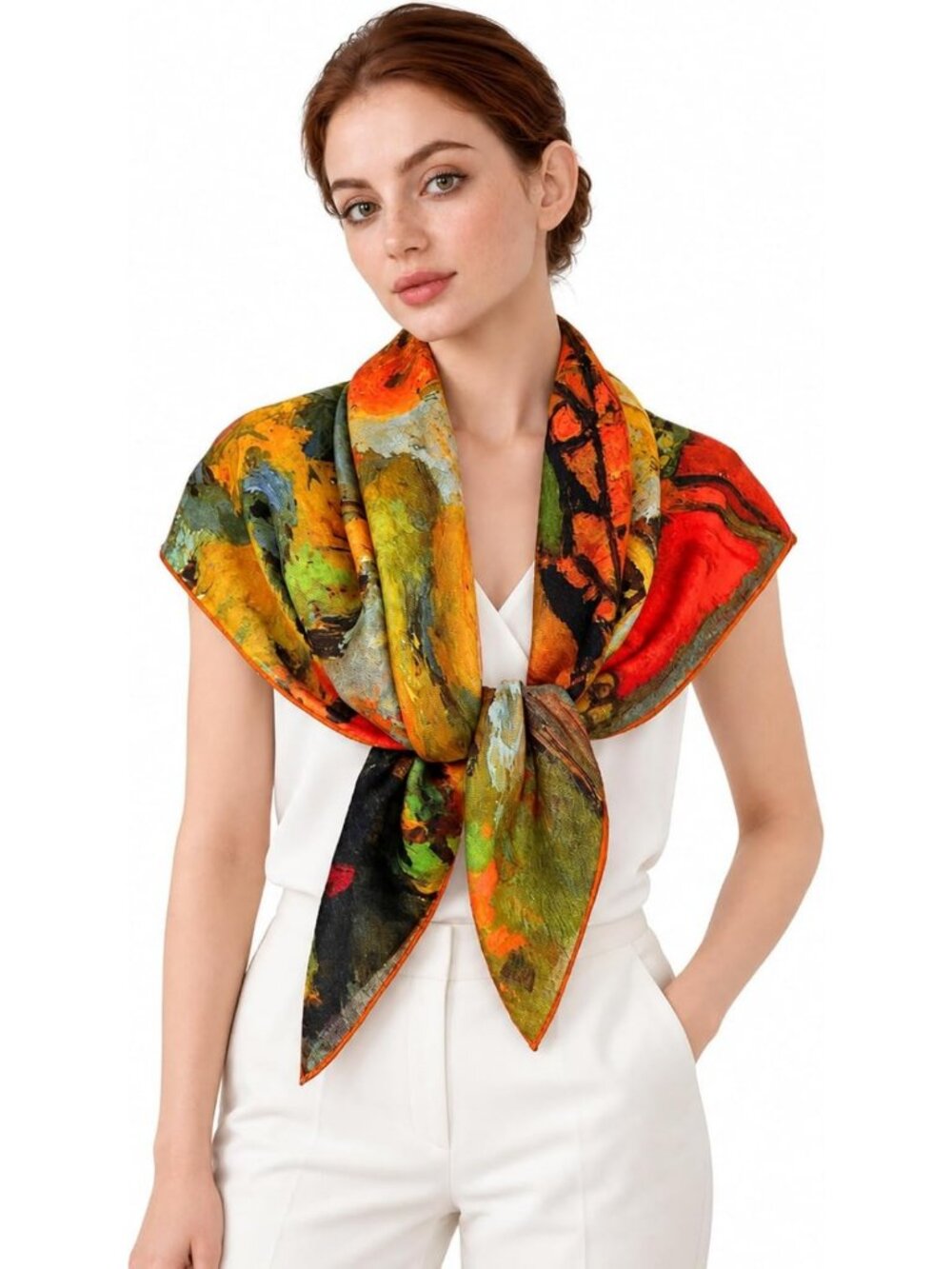 Lightweight Wool Scarf for Women, 36x36 Inch, Colorful Art Print, Cozy Fashion